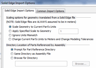 KeyCreator Import SolidEdge options