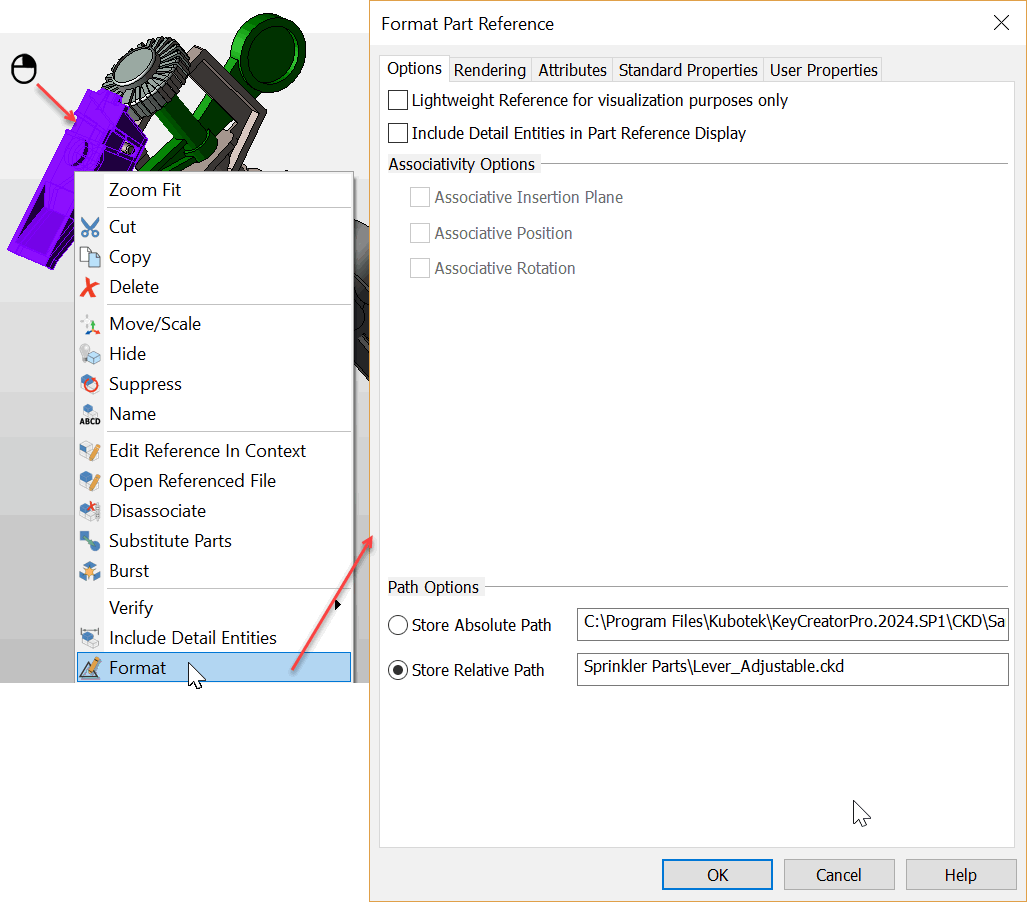 KeyCreator Prime Format Part Reference Options Tab