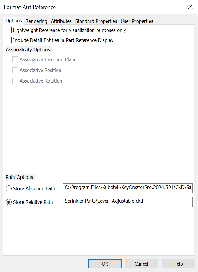 KeyCreator Pro Format Part Reference Options Tab