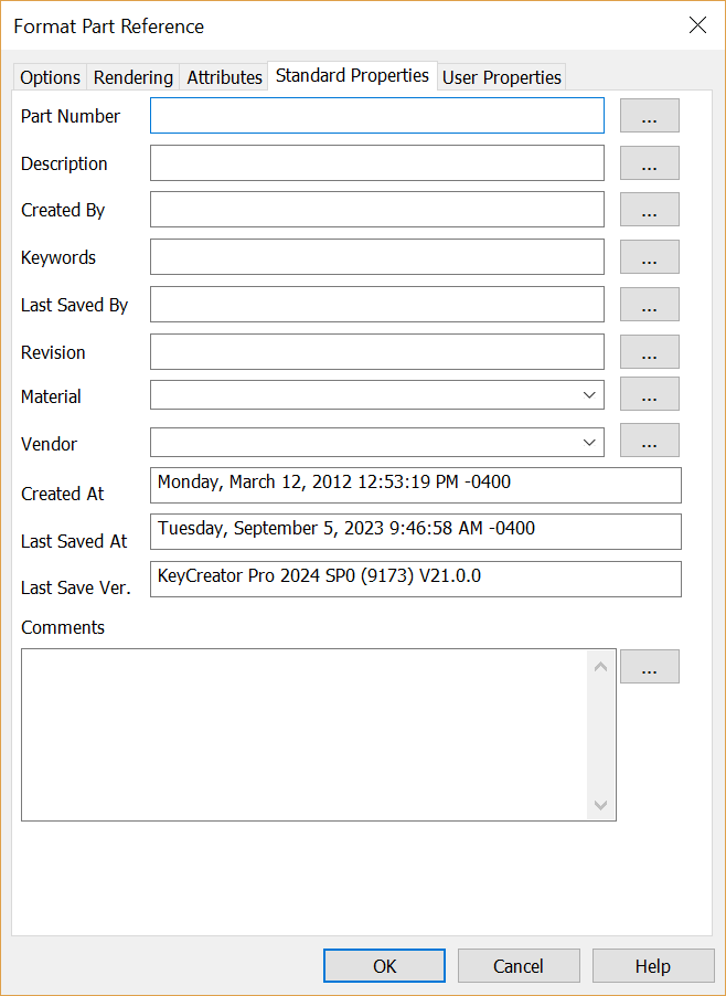 KeyCreator Prime Context Format Reference Standard Properties Tab