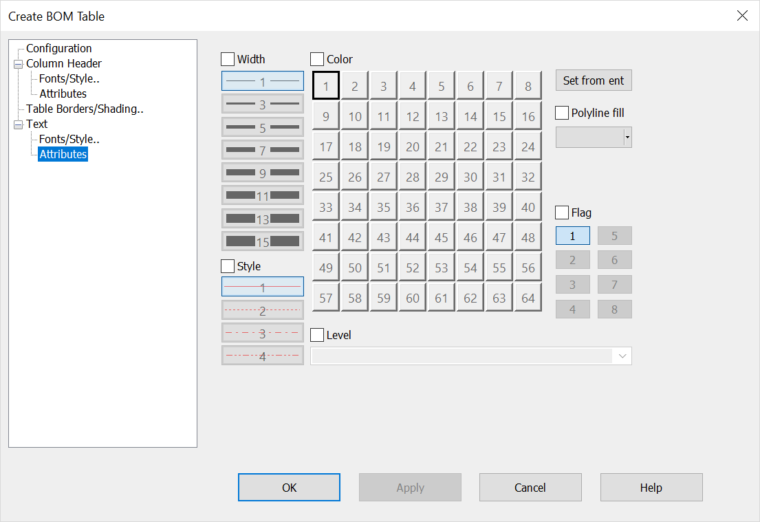 KeyCreator Tools BOM Table Text Attributes
