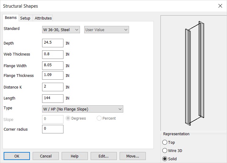 KeyCreator Drafting Mechanical Shape Beam options