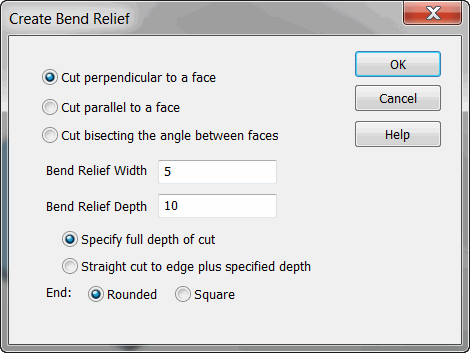KeyCreator Prime Solid Sheetmetal Bend Relief options