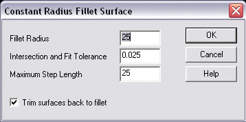 KeyCreator Pro Create Surface Constant Radius options