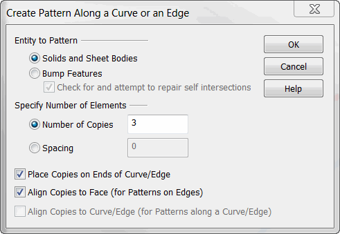 KeyCreator Solid Pattern Curve Edge options