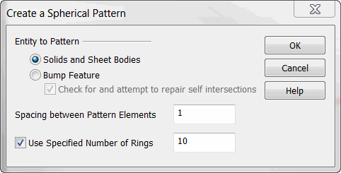 KeyCreator Prime Solid Feature Pattern Spherical dialog