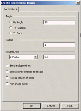 KeyCreator Sheet Metal Bend options