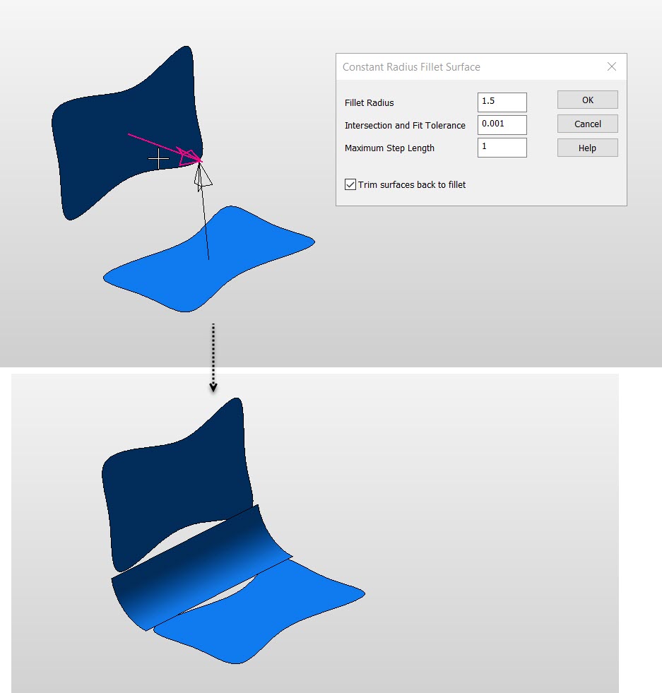 KeyCreator Pro Create Advanced Surface Constant Radius Fillet Example