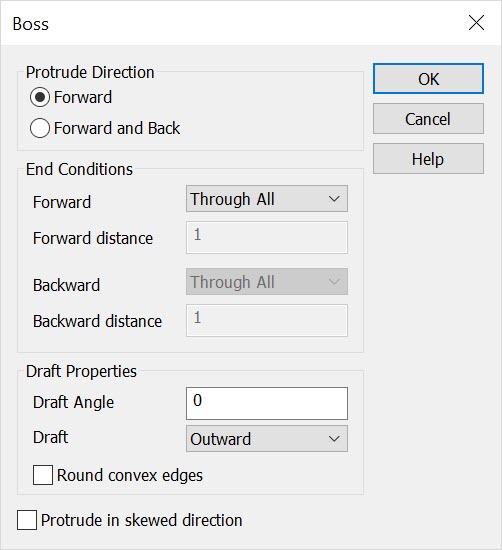 KeyCreator Create Solid feature Boss Dialog
