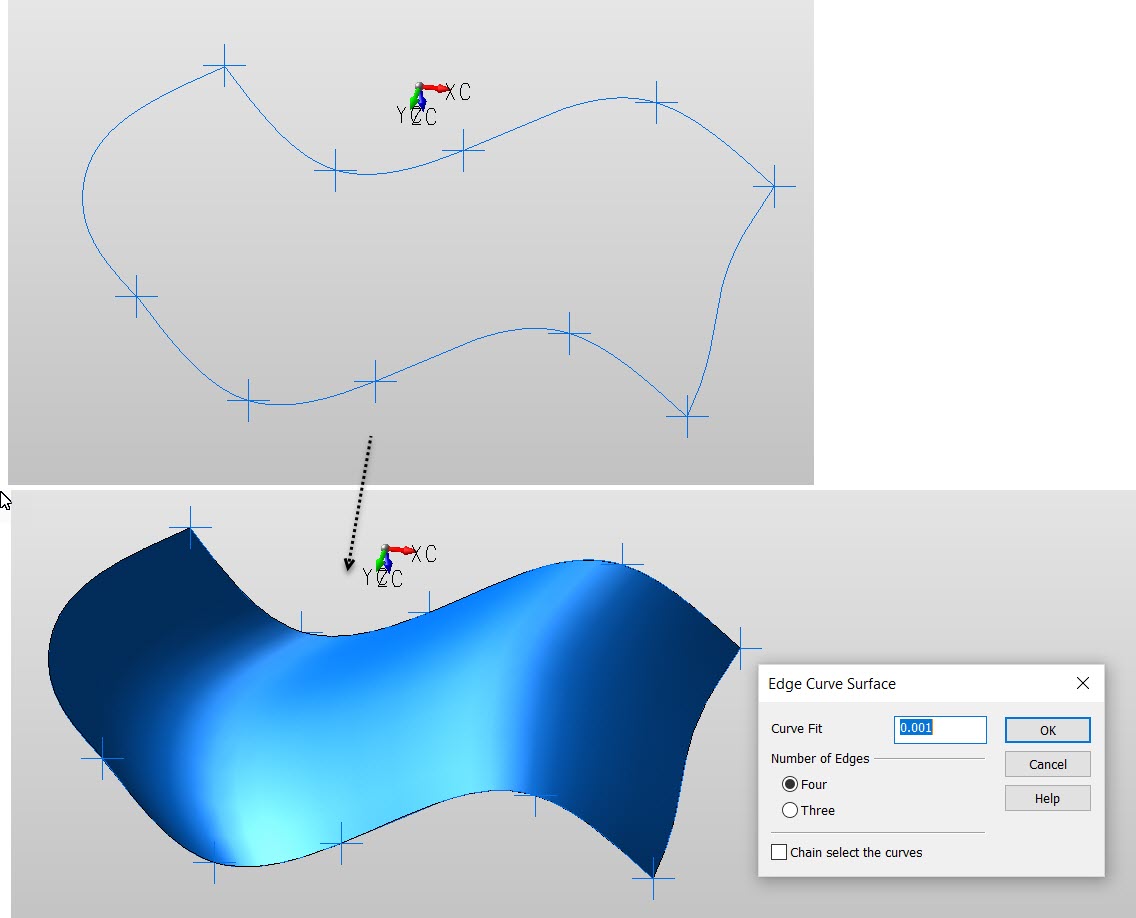 KeyCreator Pro Create Surface Edge Curves example