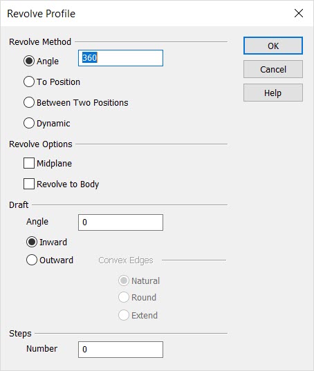 KeyCreator Prime Solid Create Sweep Revolve Profile Dialog