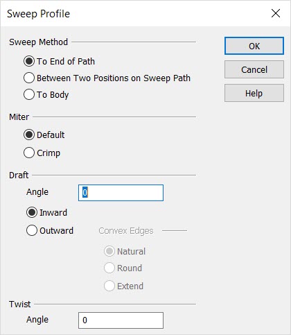 KeyCreator Pro Create Swept Sweep Dialog