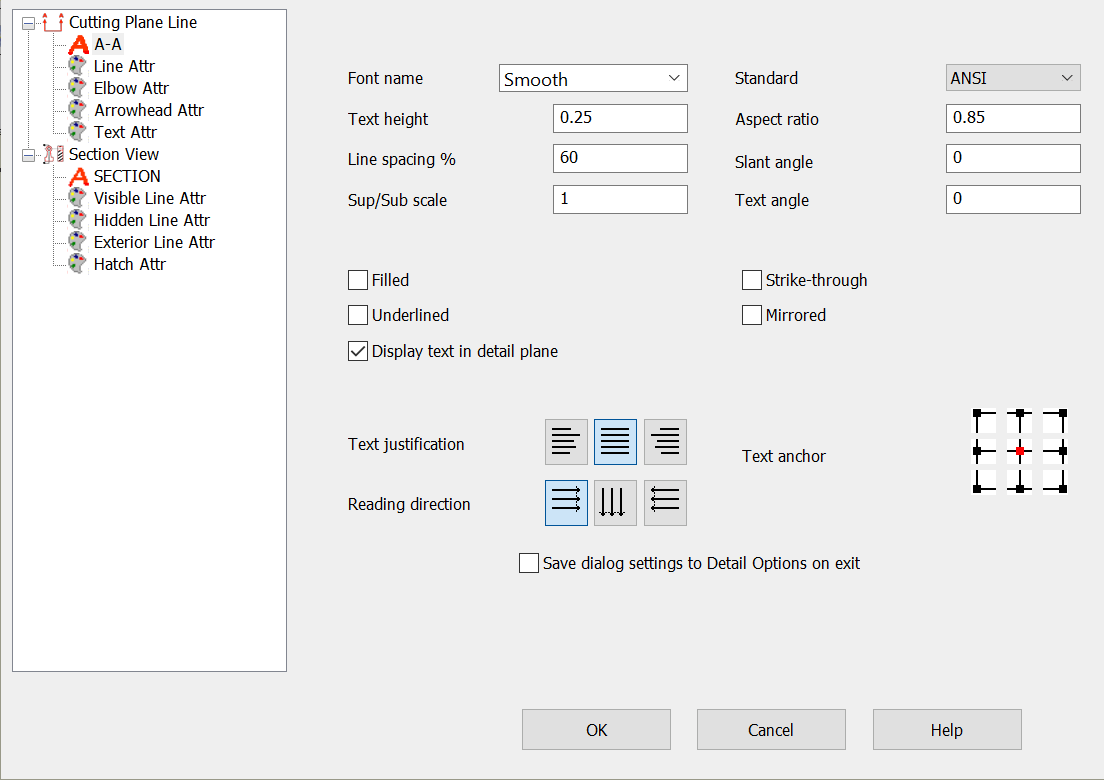 KeyCreator Prime Detail Cutting Plane Line Format