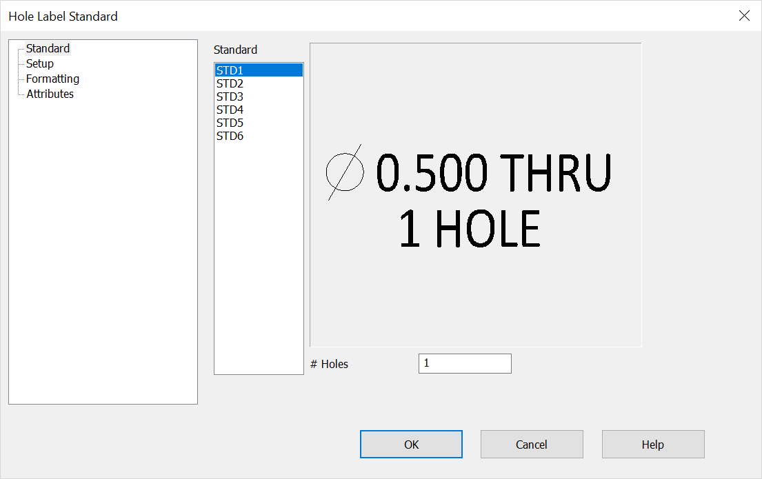 KeyCreator Prime Detail Hole Label Standard Dialog