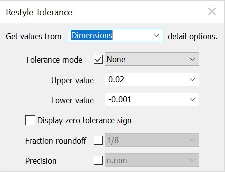 KeyCreator Prime Detail Modify Restyle Tolerance Dialog