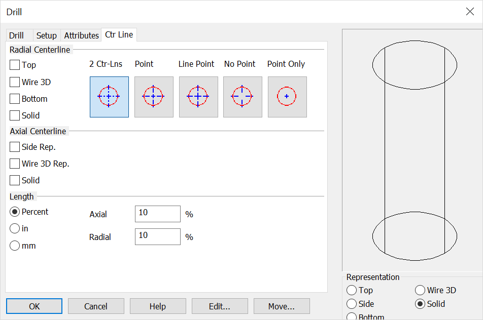 KeyCreator Tools Feature Center Lines Options