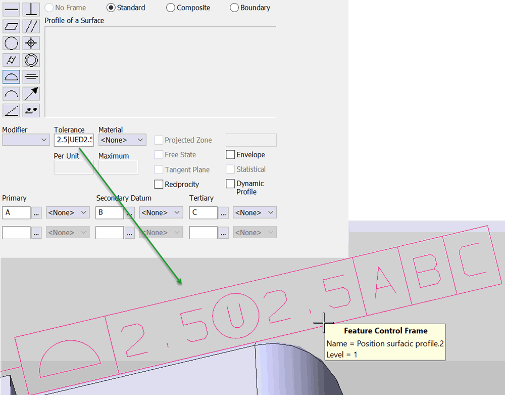 KeyCreator Drafting Detail Feature Control  Tolerance Example 2