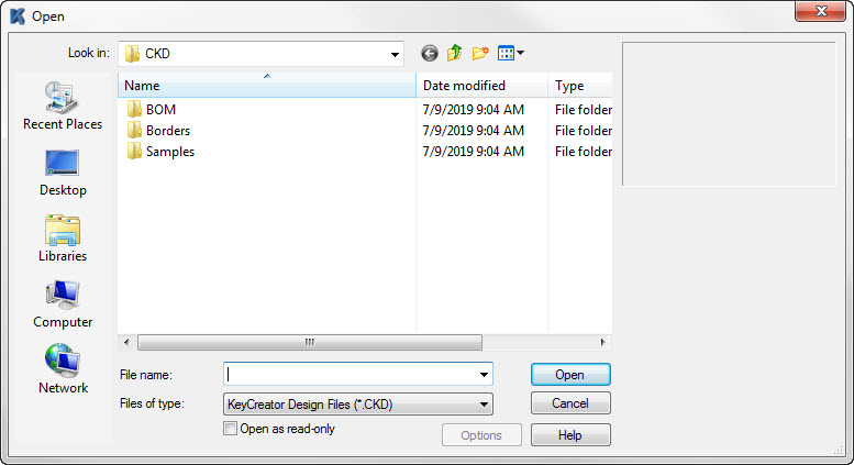 KeyCreator Drafting File Open dialog