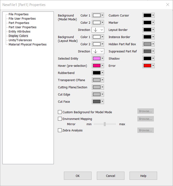 KeyCreator Drafting Template Display Colors