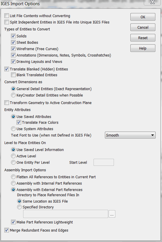 KeyCreator Prime File Import IGES options
