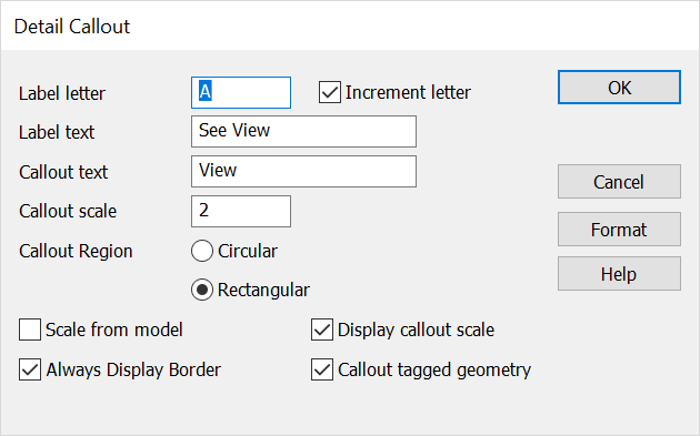 KeyCreator Drafting Drawing Layout Detail Callout Dialog Options