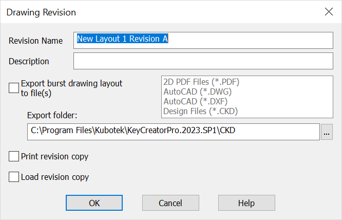 KeyCreator Drafting Drawing Layout Create Revision Dialog