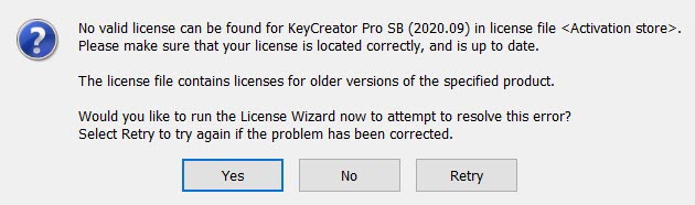 KeyCreator Prime License Error older version