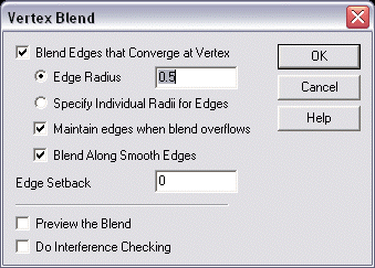 KeyCreator Solid Blend Vertex options