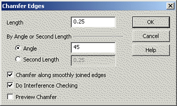 KeyCreator Solid Chamfer Edge options