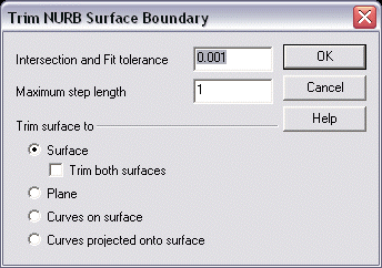 KeyCreator Modify Surface Trim Surface options