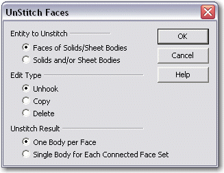KeyCreator Prime Solid Face Unstitch options