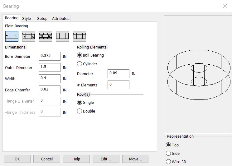 KeyCreator Drafting Mechanical Bearing options