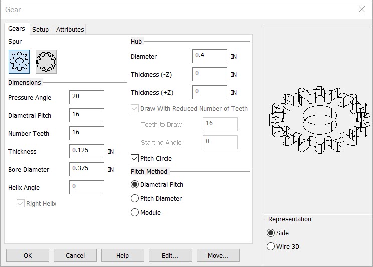 KeyCreator Drafting Mechanical Gear options