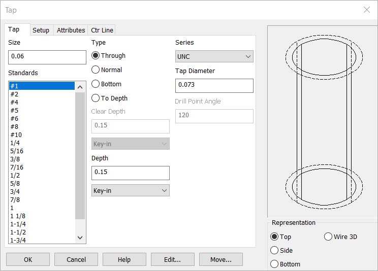 KeyCreator Drafting Mechanical Taped Hole options