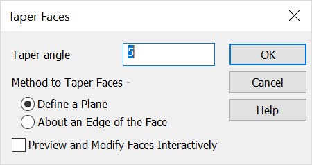 KeyCreator Modify Solid Face Taper Face Dialog