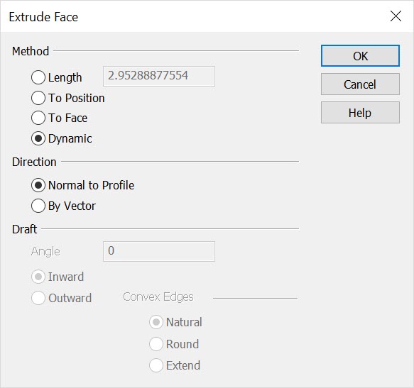 KeyCreator Modify Solid Extrude Face Dialog