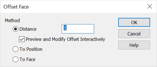 KeyCreator Modify Solid Face Offset Face Dialog