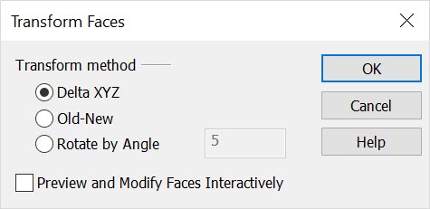 KeyCreator Modify Solid Face Transfom Face Dialog