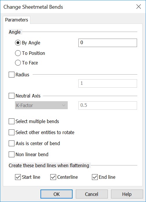 KeyCreator Modify Solid Feature Change Sheet Metal Bends Dialog