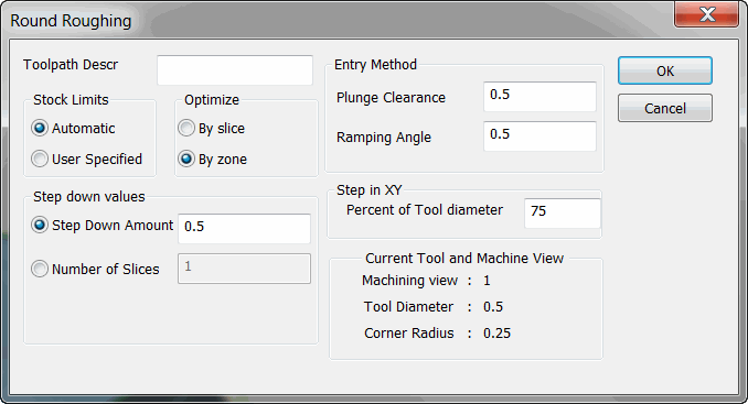 KeyCreator Tools Machinist Roughing Round dialog
