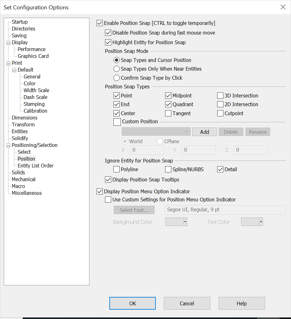 KeyCreator Tools Application Options Position Options