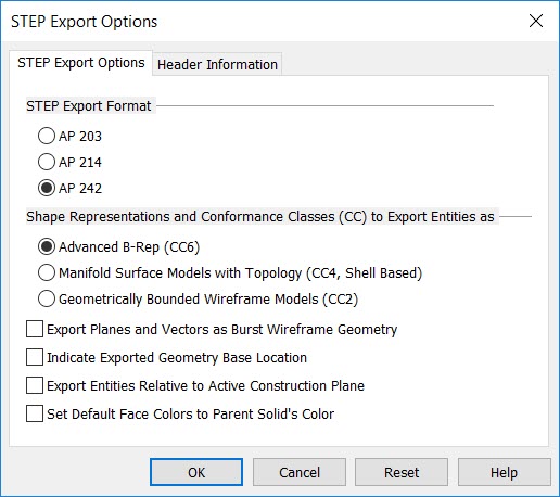 KeyCreator Export STEP options1