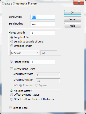 KeyCreator Sheet Metal Flange options