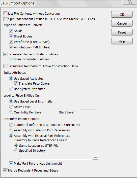 KeyCreator Prime File Import STEP options