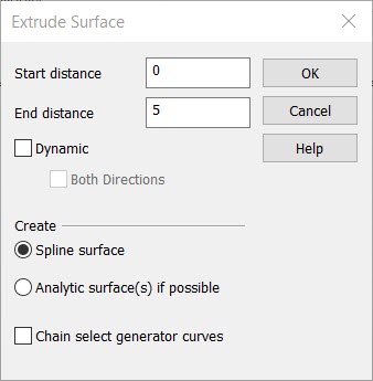 KeyCreator Prime Surface Extrude options