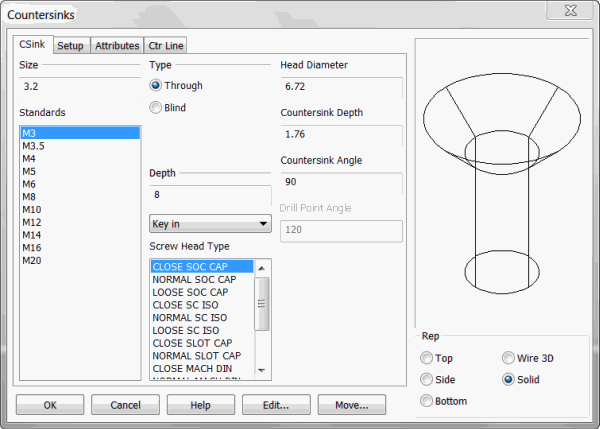 KeyCreator Prime Solid Feature Countersunk Hole