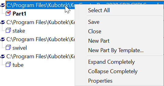 KeyCreator Drafting Assembly Tree Window Context Menu