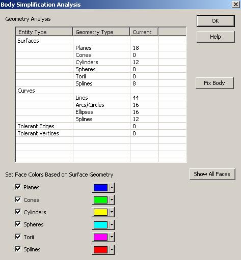 KeyCreator Drafting Tools Body Simplify Analysis