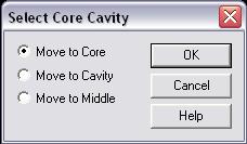 KeyCreator Tools Core Cavity Split Select dialog