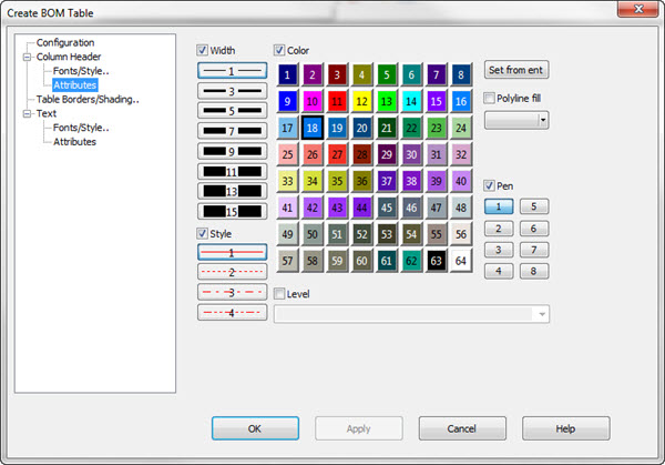 KeyCreator Prime Detail BOM Table Attributes